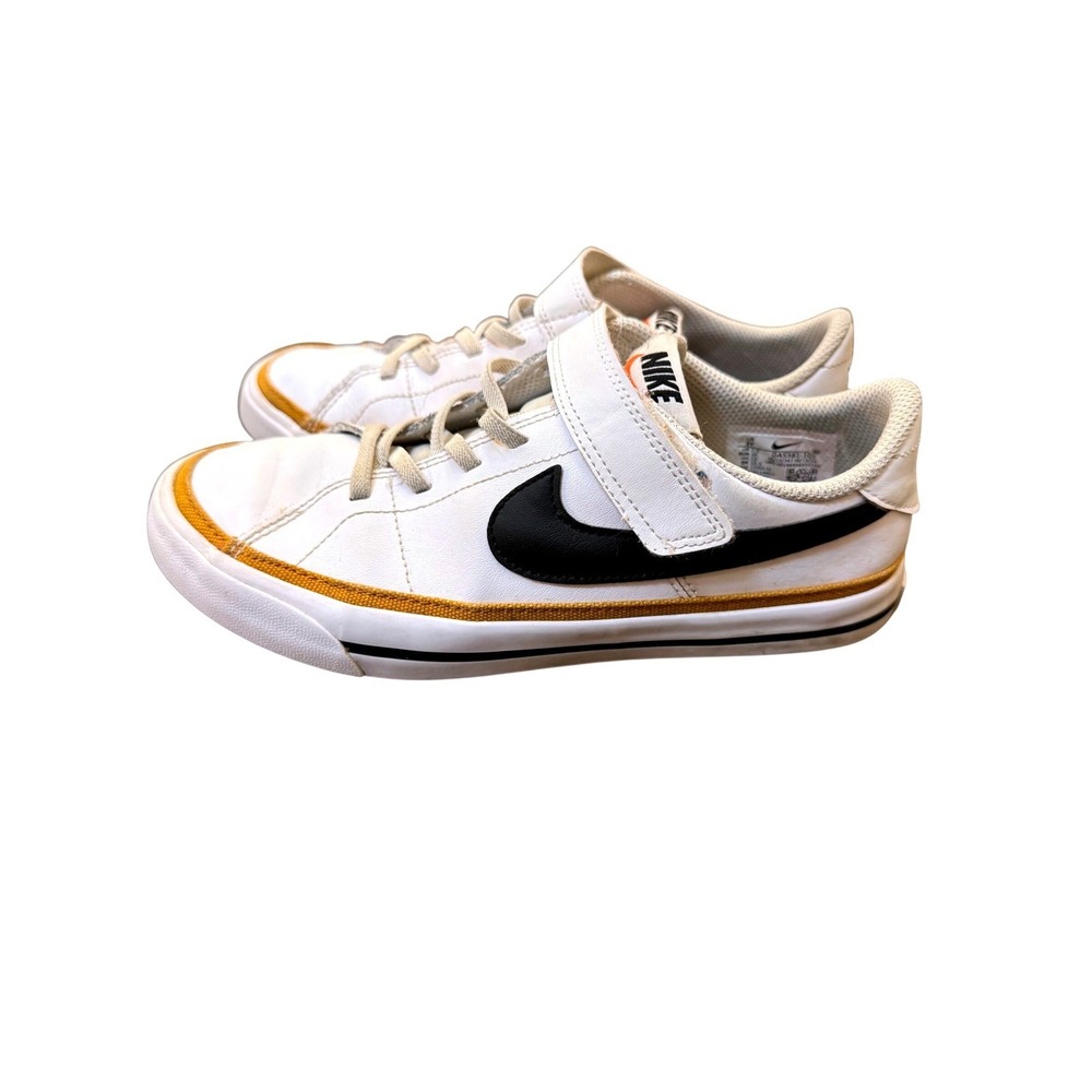 Nike Court Legacy Kids White Black Mustard Leather Sneakers Size 3Y Boys - Picture 2 of 7